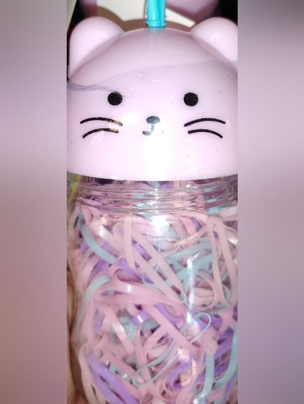 Kids Pink Multi Elastic Hair Bands Jar - Cute Cat Lid